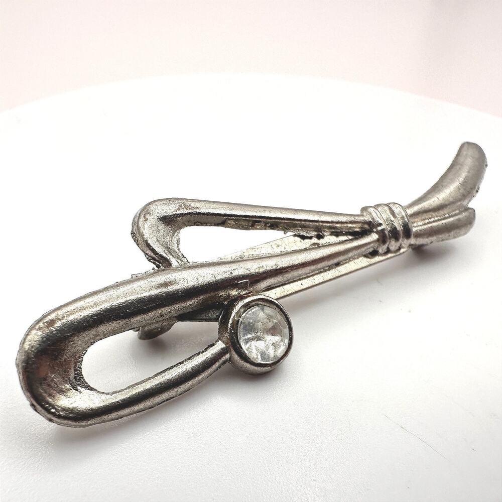 Vintage Y2K Clear Rhinestone Silver Tone Brooch Pin Women's Classic Jewelry